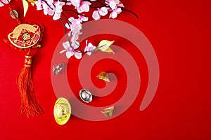 Decorate chinese new year 2019 on a red background(Chinese characters . FU. in the article refer to good luck, wealth, money flow