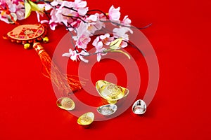 Decorate chinese new year 2019 on a red background(Chinese characters . FU. in the article refer to good luck, wealth, money flow