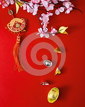 Decorate chinese new year 2019 on a red background(Chinese characters . FU. in the article refer to good luck, wealth, money flow