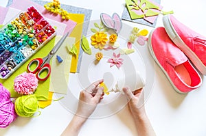 Decorate pink sneakers diy. Easter holiday rabbit