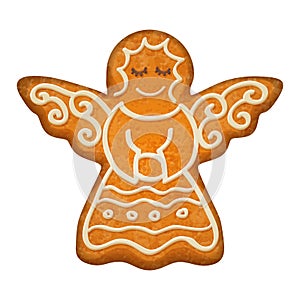 Decorated angel figure. Gingerbread cookie.