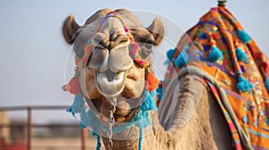 Decorated Arabian camel for a tourist camel ride