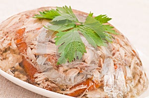 Decorated aspic with chicken meat photo
