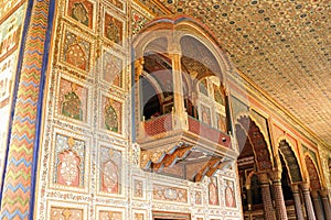 Decorated balcony and pillars at Sultan Tipu`s Summer Palace