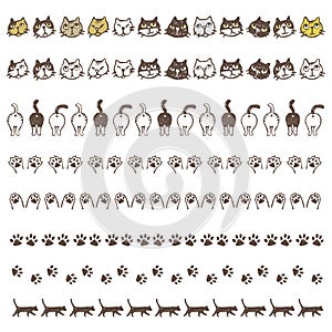 Decorated border line with different cats, paws and buttocks