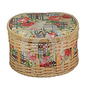 Decorated box with multicolored threads and tools for embroidery