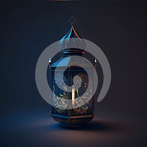 Decorated burning lantern on a dark background. Lantern as a symbol of Ramadan for Muslims