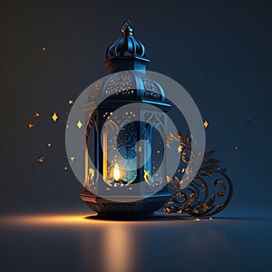 Decorated burning lantern on a dark background. Lantern as a symbol of Ramadan for Muslims