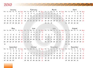 Decorated calendar of 2010