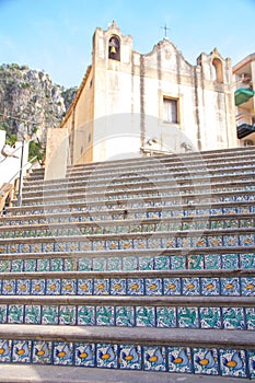 Decorated ceramic steps of a staircase in cefalu