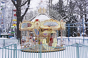 A decorated chain carousel without people