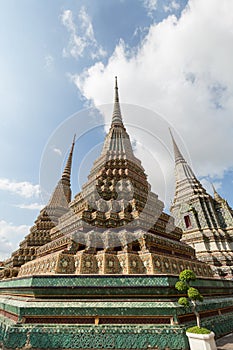 Decorated chedis at the Wat Pho temple in Bangkok