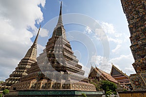 Decorated chedis at the Wat Pho temple in Bangkok