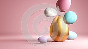 Decorated Chocolate Easter Eggs On A Pink Background