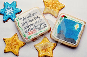 Decorated Christmas Cut Out Cookies With Scripture Verse