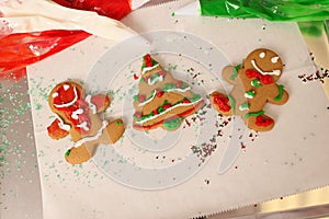 Decorated Christmas Gingerbread Cookies On A Cookie Sheet
