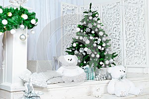 Decorated Christmas room beautiful fir tree