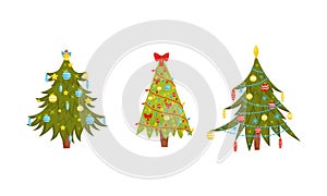 Decorated Christmas Tree as Winter Holiday Symbol Vector Set