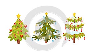 Decorated Christmas Tree as Winter Holiday Symbol Vector Set