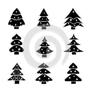 Decorated Christmas tree ,black silhouette illustration