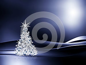 Decorated Christmas tree on blue background