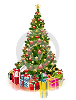 Decorated Christmas tree with gifts