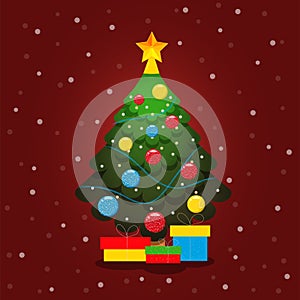 Decorated Christmas tree with gifts