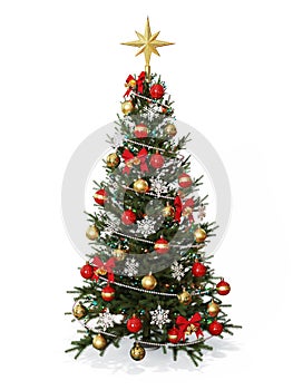 Decorated Christmas tree with golden star