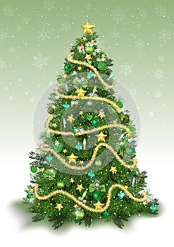 Decorated Christmas Tree in Green Colored Tones