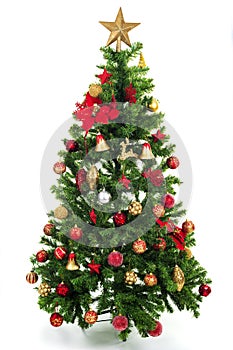 Decorated Christmas tree isolated