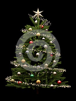 Decorated Christmas Tree Isolated on Black Background