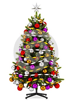 Decorated christmas tree isolated on white
