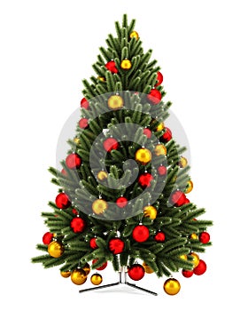 Decorated christmas tree isolated on white