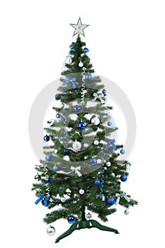 Decorated christmas tree isolated on white background