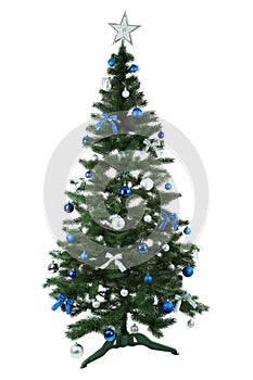 Decorated christmas tree isolated on white background