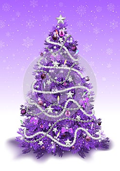 Decorated Christmas Tree in Purple Colored Tones
