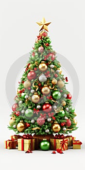 Decorated Christmas tree on a white background