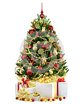 Decorato albero di natale su bianco 