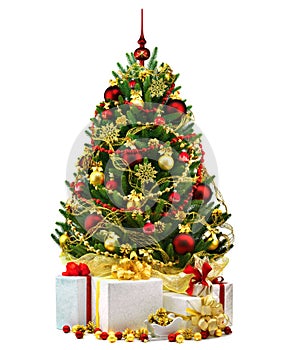 Decorato albero di natale su bianco 