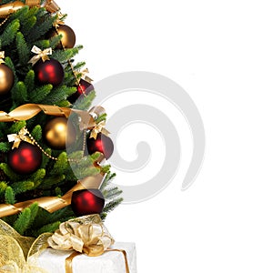 Decorated Christmas tree on white background