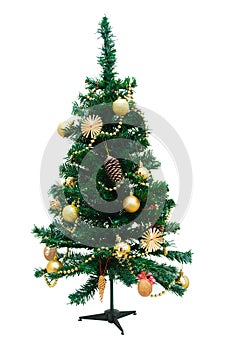 Decorated Christmas tree. White isolate