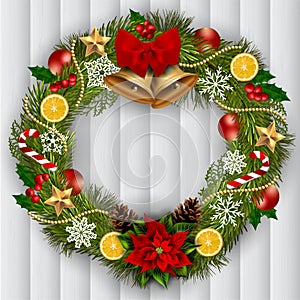 Decorated Christmas wreath. Vector