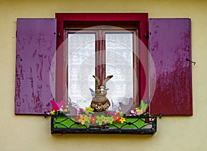 Decorated classic alsacien windows in old house