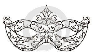 Decorated Colombina half-mask in hand drawn style, Vector illustration