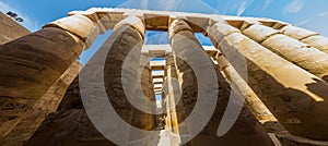 Decorated columns of the Great Hypostyle Hall in the Amun Temple enclosure in Karnak, Egy