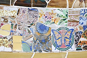 Gaudi decorations in Parc Guell,Barcelona,Spain photo