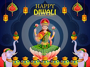 Decorated Diya for Happy Diwali festival holiday celebration of India greeting background