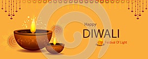decorated diya for Happy Diwali holiday Hindu festival of India background