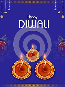 decorated diya for Happy Diwali holiday Hindu festival of India background