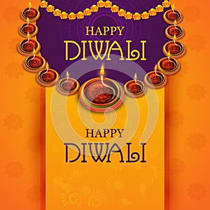 decorated diya for Happy Diwali holiday Hindu festival of India background